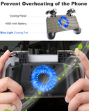 Mobile Controller with Power Bank Cooling Fan for PUβG, YONWIN L1R1 Game Trigger Joystick Gamepad Grip Remote for 4-6.5" Android IOS Phone - Latest Version Blue Light 4000mAh
