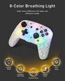 Wireless Switch Pro Controller for Switch/Switch Lite, 8 Colors Adjustable LED Wireless Remote Gamepad with Unique Crack/Turbo/Dual Shock/Motion Control