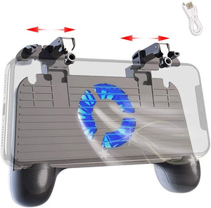 Mobile Controller with Power Bank Cooling Fan for PUβG, YONWIN L1R1 Game Trigger Joystick Gamepad Grip Remote for 4-6.5" Android IOS Phone - Latest Version Blue Light 4000mAh