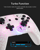 Wireless Switch Pro Controller for Switch/Switch Lite, 8 Colors Adjustable LED Wireless Remote Gamepad with Unique Crack/Turbo/Dual Shock/Motion Control