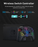 Wireless Switch Pro Controller for Switch/Switch Lite, 8 Colors Adjustable LED Wireless Remote Gamepad with Unique Crack/Turbo/Dual Shock/Motion Control